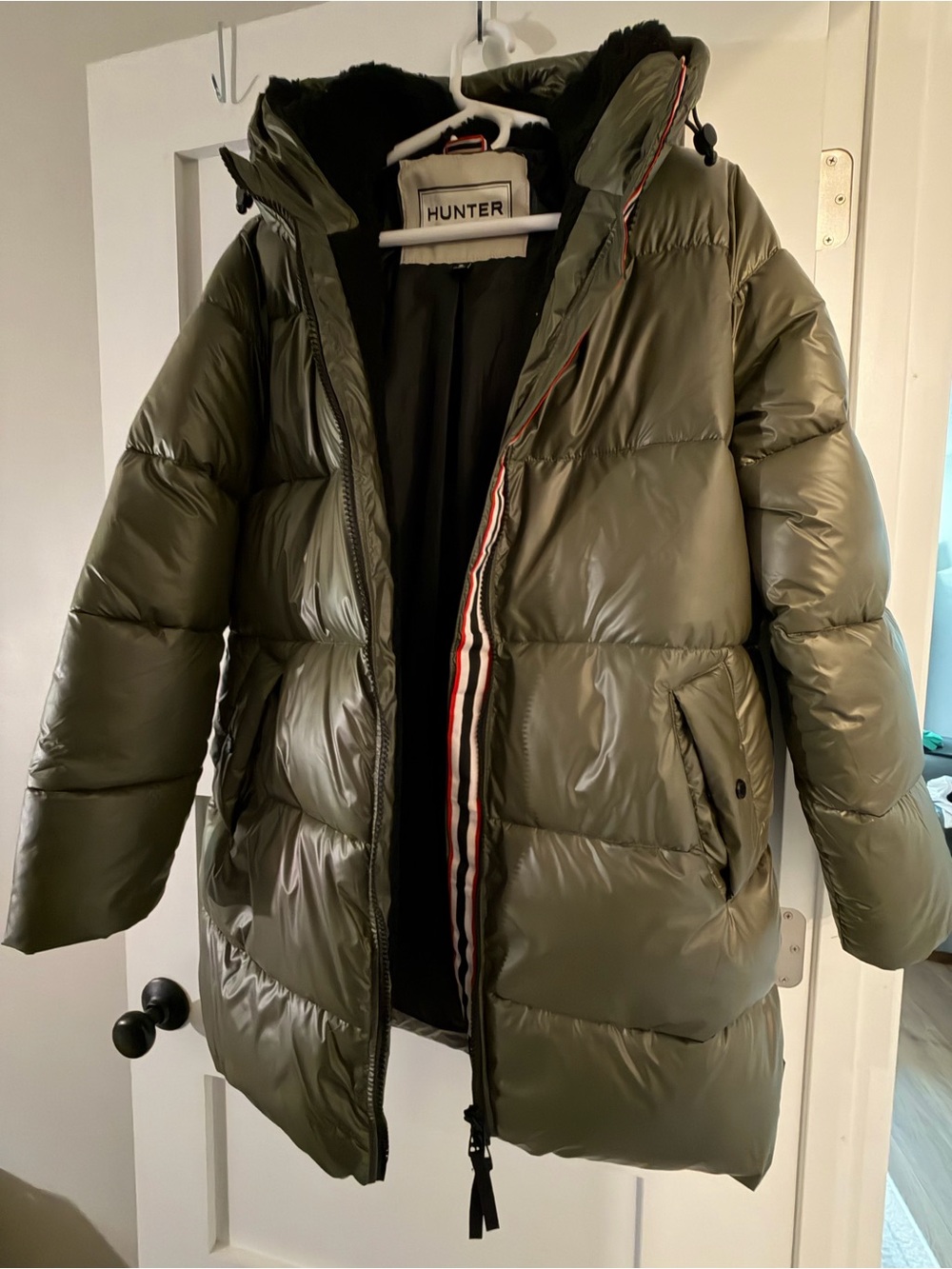 Hunter Olive Green Puffer Jacket with Hood